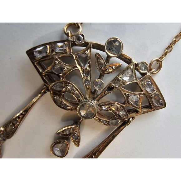 Antique Georgian 18k Yellow Gold Chandelier Rose Cut Diamond AMAZING Necklace - Picture 10 of 16